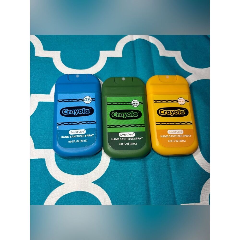 3 New Crayola Pocket Hand Sanitizer Sprays - Blue, Green, Yellow